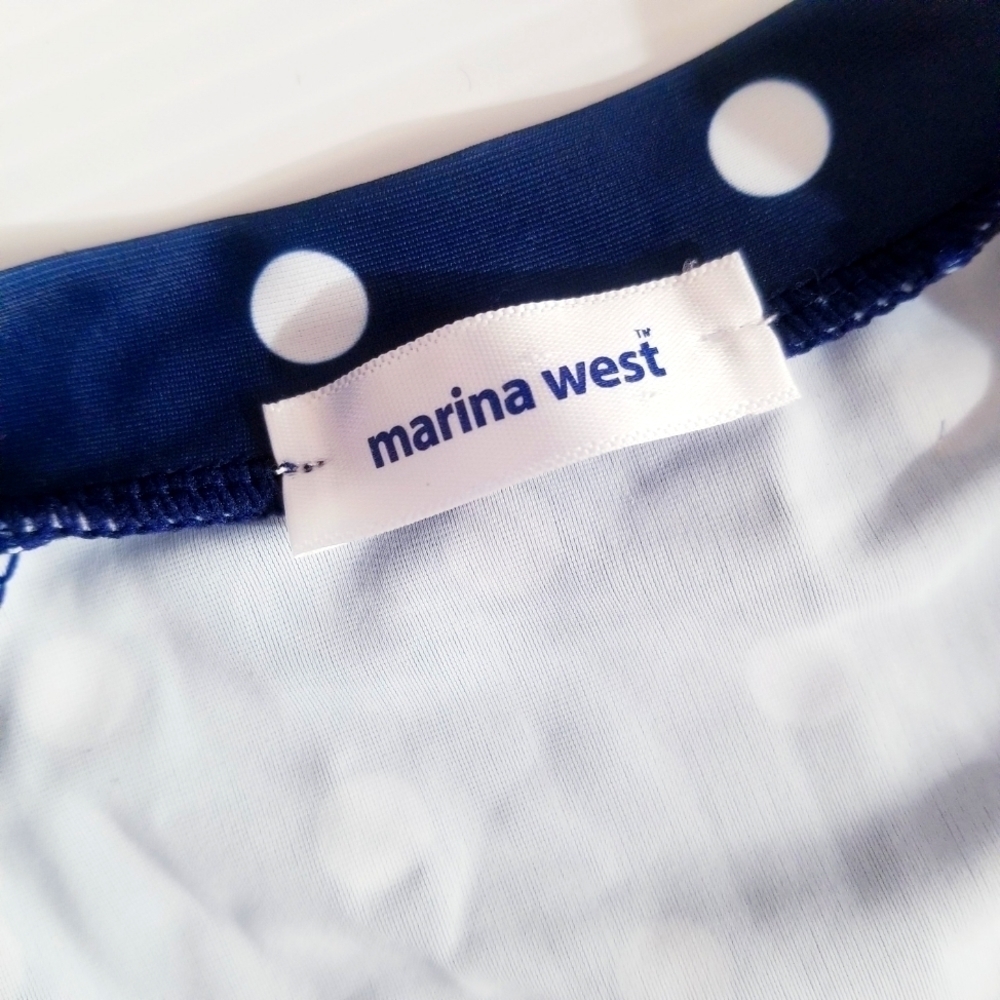 MARINA WEST Girls Kids Navy White Polka Dot Rashguard Zip Style Swim One piece - Picture 7 of 9
